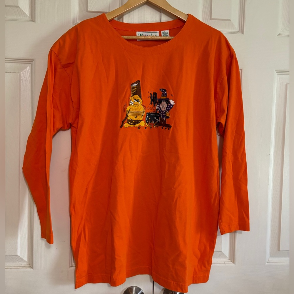RARE 90's Malarkey Vintage Halloween Embroidered Design Long Sleeve Top sz Large